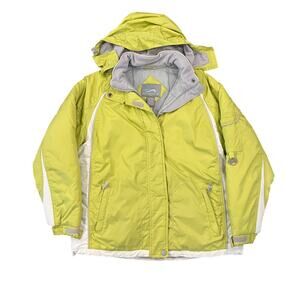 Polar Edge Women's Lime Green & Grey Hodded Ski Jacket - SIZE L